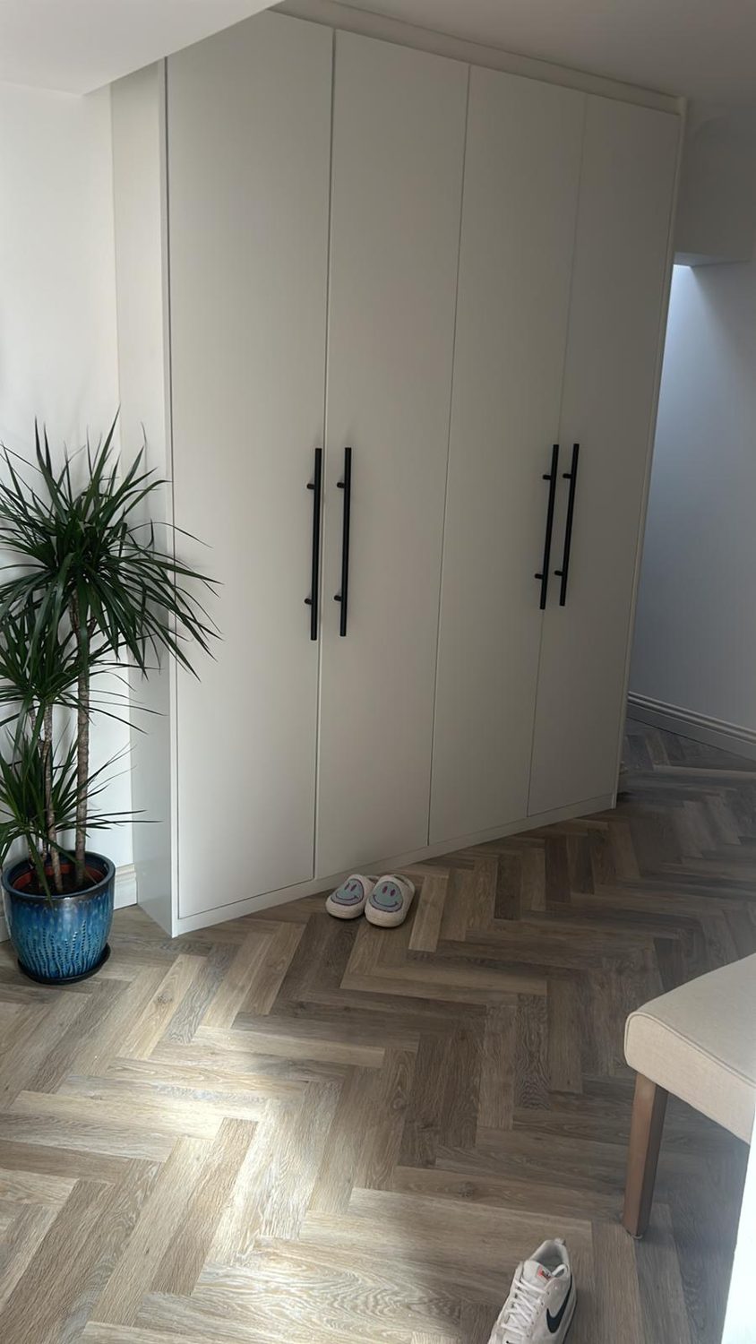 Fitted wardrobes with herringbone floor
